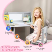 HOMCOM Ensemble table et chaise pour enfant avec tableau blanc - bureau pour enfant +5 ans - 90L x 45l x 85H cm Gris(m-6)