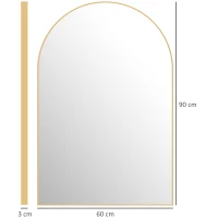 HOMCOM Gewölbter Wandspiegel Badezimmerspiegel mit Aluminiumlegierungsrahmen für Schlafzimmer Wohnzimmer Eingangsbereich 60 × 90 cm Gold(m-3)
