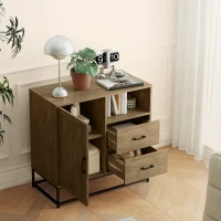 HOMCOM Buffet, Aufbewahrungsmöbel mit 2 Schubladen, offenem Fach und verstellbarem Regal, 80L x 40B x 78H cm, natur(m-4)