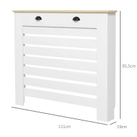 HOMCOM Couvercle de radiateur cache radiateur grille à lattes horizontales avec 2 tiroirs en bois 111l x 19P x 95,5H cm blanc(m-3)