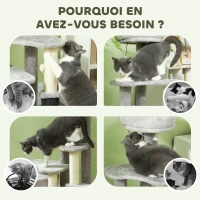 PawHut Arbre à chat arbre à grimper pour chat centre d'activités hauteur 87 cm à 3 niveaux - gris clair(m-6)