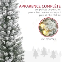 HOMCOM Sapin de Noël artificiel 150 cm avec éclairage LED blanc chaud, 263 branches enneigées, base en métal, réaliste et fin(m-6)