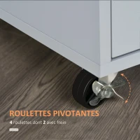HOMCOM Desserte de cuisine sur roulettes chariot de service Ilot de cuisine avec tiroir de placard et porte-torchons - blanc(m-5)