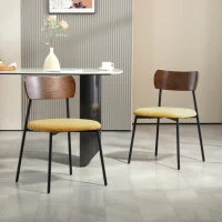 HOMCOM Set von 2 Esszimmerstühlen mit Fellstoff-Sitz, gebogener Holz-Effekt-Rückenlehne, Innenbereich, Gelb(m-2)