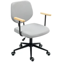 HOMCOM Silla de Oficina Moderna con Reposabrazos de Madera Asiento Ajustable y Ruedas para Oficina y Estudio 59x55x84-94cm Gris(m-11)