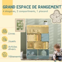 AIYAPLAY Bibliothèque enfant rangement livre enfant meuble de rangement pour jouets avec 4 étagères, 2 casiers et placard(m-4)