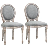 HOMCOM Lot de 2 chaises de Salle à Manger médaillon Style Louis XVI - Bois Massif sculpté, patiné - Aspect Lin gris(m-1)