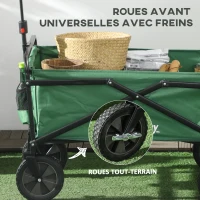Outsunny Chariot à roulettes pliable chariot de transport à roulettes charge 40 kg poignée ajustable 83 x 50 x 99 cm vert foncé(m-4)