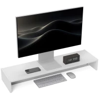 HOMCOM Rehausseur écran PC bureau support d'écran d'ordinateur de 100 cm support moniteur avec deux compartiments, blanc(m-10)