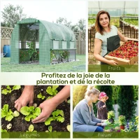 Outsunny Serre de jardin tunnel serre tunnel 6 m² avec 6 fenêtres porte enroulable toile PE structure en acier galvanisé vert(m-7)