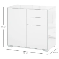 HOMCOM Mobiletto 2 Cassetti e 2 Ante, Apertura a Pressione, Mobile con 2 Cassetti e 2 Ante per Casa e Ufficio, 79x36x74cm, Bianco Opaco(m-3)