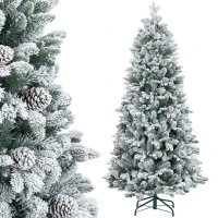 HOMCOM Sapin de Noël artificiel 180 cm Arbre de Noël avec support en métal 1489 branches enneigées, pommes de pin, vert(m-10)