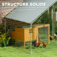 PawHut Poulailler, grand poulailler en métal avec couverture imperméable et anti-UV, cage pour 5-8 poules, 3 x 1,7 x 1,9m(m-5)