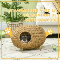 PawHut Panier chat lit surélevé cosy maisons et dômes niche grotte à chats grand confort dim. 55L x 36l x 42H cm coussin inclus(m-6)