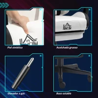 HOMCOM Silla Gamer Reclinable con Altura Ajustable Reposapiés Retráctil Soporte Lumbar y Reposacabezas Desmontable Blanco(m-8)