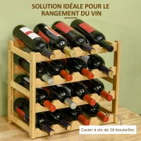 HOMCOM Range-bouteilles casier porte-bouteilles en bois de bambou 4 niveaux 16 bouteilles 43 x 23,5 x 38 cm bois naturel(m-5)