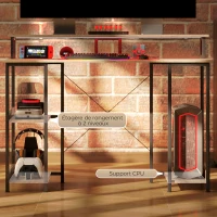 HOMCOM Bureau d'ordinateur 120 cm bureau avec rangement avec lumières LED, étagères de rangement, support d'écran, naturel(m-7)