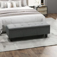 HOMCOM Banc de rangement rembourré en lin avec pieds en bois de caoutchouc pour salon, chambre à coucher, entrée, Gris foncé(m-2)
