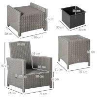Outsunny 5 Pieces Outdoor PE Rattan Garden Furniture with Cushions, Patio Lounge Adjustable Backrest Chairs, Footstools and Cooler Bar Coffee Table & Cover, Grey(m-3)