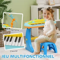 AIYAPLAY Piano enfant électronique 37 touches, avec micro, tabouret, lumière LED, fonction d'enregistrement et de relecture(m-4)