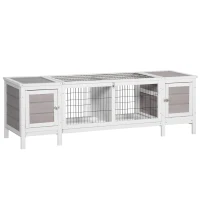 PawHut Cage lapin clapier lapin bac amovible 2 portes pieds surélevés grillage en acier 161 x 50,5 x 53,3 cm blanc et gris(m-10)