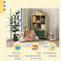 AIYAPLAY Bibliothèque et meuble de rangement jouets pour enfants, 4 étagères et placard porte coulissante, design, vert(m-5)