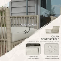 Outsunny Juego de 4 Piezas Muebles de Terraza con 1 Sofá de 2 Plazas 2 Sillones y 1 Mesa de Centro con Encimera de Cristal Caqui(m-4)