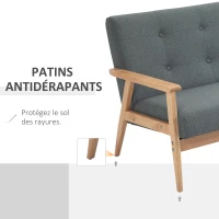 HOMCOM Canapé 2 places style scandinave avec accoudoirs, pieds en bois, 115l x 66,5P x 73H cm, gris(m-6)