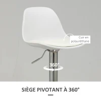 HOMCOM Lot de 2 tabourets de bar chaise haute cuisine avec dossier et repose-pieds, hauteur réglable, 38x42x82-104cm, blanc(m-6)