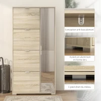 HOMCOM Meuble à chaussures avec 4 abattants, 2 placards et façades miroir pour 16 paires de chaussures, meuble d'entrée(m-8)