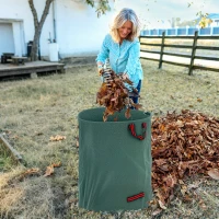 Outsunny Garden Waste Bags, 300L x 3 Heavy Duty Garden Bags, Foldable and Reusable Waste Sacks with Handles for Loading Leaf, Trash, Debris, Green(m-10)