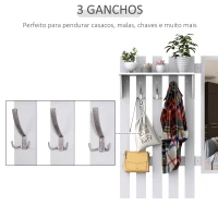 HOMCOM Móvel Cabide de Entrada com Espelho Ganchos e Sapateira Móvel de Entrada com 3 Ganchos Prateleira e 2 Gavetas Branco(m-5)