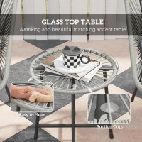 Outsunny 3 Pieces Rattan Bistro Set, Wicker Small Garden Table and Chairs Set with Cushions and Glass Top Coffee Table, Bistro Garden Furniture Set for Outdoor, Patio, Balcony, Light Grey(m-7)