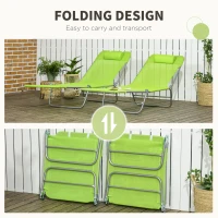 Outsunny Set of Two Steel Frame Sun Loungers, with Reclining Backs - Green(m-5)