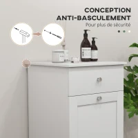 HOMCOM Meuble de salle de bain avec panier à linge, meuble de rangement avec tiroir - 40L x 40l x 90,5H cm - blanc(m-6)