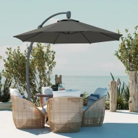 Outsunny 3(m) Garden Cantilever Parasol, Round Overhanging Umbrella with Crank Handle, Cross Base, Aluminium Frame and 360° Rotation, Banana Patio Umbrella for Outdoor Sun Shade, Grey(m-7)