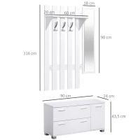 HOMCOM Conjunto de Recibidor de Entrada con Espejo Perchero Zapatero 3 Ganchos Estante y 2 Cajones para Pasillo Blanco(m-3)