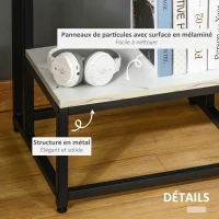 HOMCOM Table basse moderne salon table d'appoint chambre structure acier noir plateau étagère aspect marbre blanc(m-4)