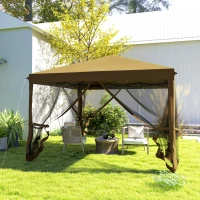 Outsunny 3 x 3 m Pop Up Gazebo, 420D Garden Tent Canopy with Removable Mesh Sidewall Netting, Carry Bag for Garden Patio Outdoor, Khaki(m-7)