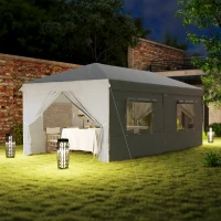 Outsunny Pavillon Pop-up 3 x 6 m avec parois latérales et sac de transport, tonnelle de jardin réglable en hauteur UPF50+, Gris clair(m-5)