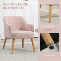 HOMCOM Butaca de Salón Moderna Sillón Individual Tapizado en Lino con Patas de Madera Carga 120 kg 64,5x65x79,5 cm Rosa(m-5)