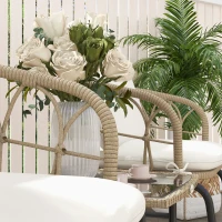 Outsunny Conjunto de Móveis de Vime de 3 Peças Conjunto de 2 Cadeiras de Baloiço 1 Mesa de Centro e Almofadas Creme e Bege(m-7)