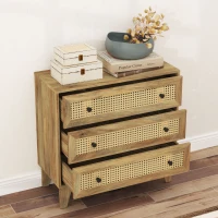 HOMCOM 3-Drawer Chest Storage Unit Rattan Cane Light Wood Appearance 80 x 35 x 76 cm(m-7)