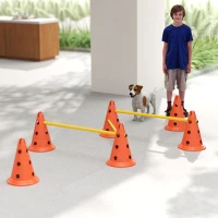 PawHut Dog Agility Equipment Set of Six Cones, Six Poles with Carry Bag, Three-Piece Adjustable Height Jumping Obstacles Orange(m-9)