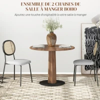 HOMCOM Lot de 2 chaises salle à manger chaises de cuisine dossier en rotin tissu respirant cadre acier 44 x 54 x 87 cm gris(m-4)