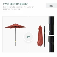 Outsunny 2m Garden Parasol Umbrella, Outdoor Sun Shade with 6 Sturdy Ribs for Balcony, Bench, Garden, Wine Red(m-4)