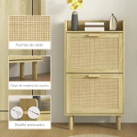 HOMCOM Mueble Zapatero Estilo Bohemio con 2 Cajones Abatibles y 1 Estante Abierto para 18 Pares de Zapatos 80x24,5x110 cm Roble(m-7)