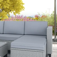 Outsunny 5-Piece Rattan Patio Furniture Set with Corner Sofa, Footstools, Coffee Table, for Poolside, Grey(m-9)