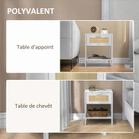 HOMCOM Table de chevet table de nuit avec tiroir et étagère, cannage en rotin, dim. 40L x 40l x 48H cm blanc(m-7)