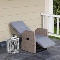Outsunny 148° Reclining Rattan Garden Armchair, with Footrest - Brown/Grey(m-10)